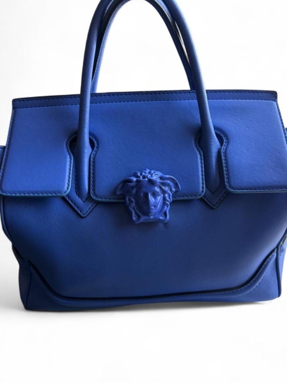 Versace Palazzo Empire Blue Calf Leather Medusa Head Bag Rare Authentic